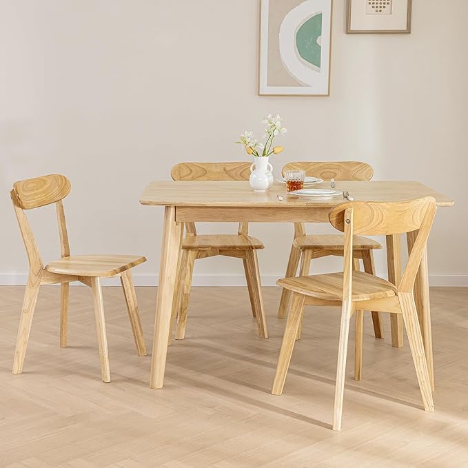 DELAVIN Solid Wood Dining Chairs Set of 4, Farmhouse Oak Wood Kitchen Chair, Mid Century Modern Dining Room Chairs, Natural
