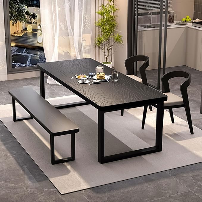 Solid Wood Dining Table for 4-8 People, 63 inch Long Farmhouse Kitchen Dining Table, Rectangular Dining Tables in The Dining Room, Kitchen, and Living Room, Black