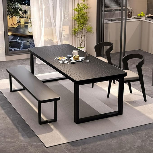 Solid Wood Dining Table for 4-8 People, 63 inch Long Farmhouse Kitchen Dining Table, Rectangular Dining Tables in The Dining Room, Kitchen, and Living Room, Black