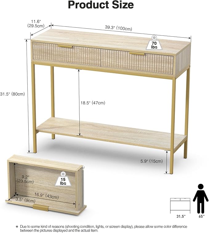 Anmytek Console Table with Storage, Wood Entryway Table with 2 Drawers, Narrow Long Sofa Table Hallway Foyer Table with Storage Shelves Behind Couch Table for Living Room, H0117