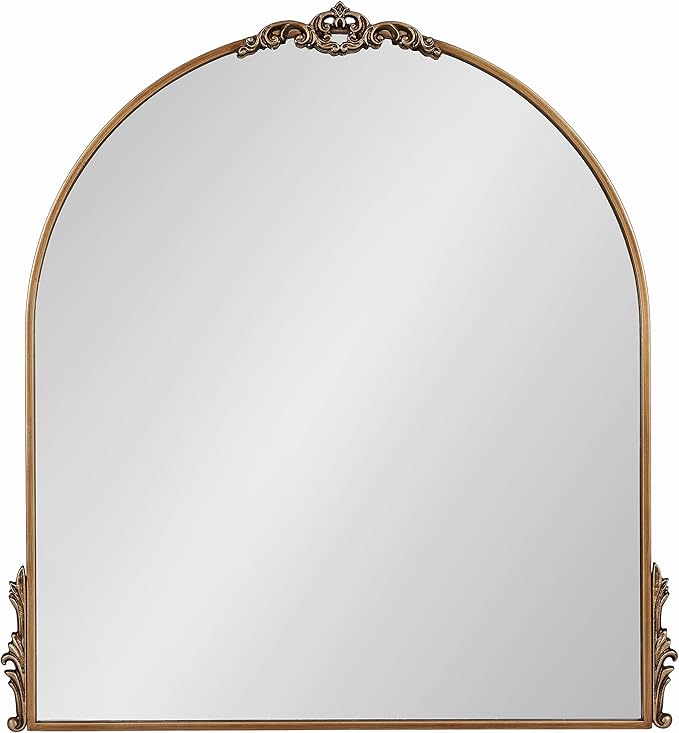 Kate and Laurel Myrcelle Traditional Arched Mirror; 30 x 32; Antique Gold; Decorative Large Vintage Arch Mirror with Ornate Garland Detailing Along The Crown and Edges of The Frame