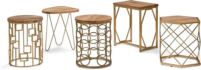 SIMPLIHOME Patrice Modern 18 inch Wide Metal and Wood Accent Side Table in Natural, Gold for the Living Room and Bedroom