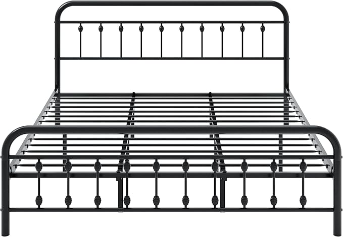 Allewie 14 Inches King Size Metal Platform Bed Frame with Victorian Style Iron-Art Headboard/Footboard, Mattress Foundation, Easy Assembly, Under Bed Storage, No Box Spring Required, Black