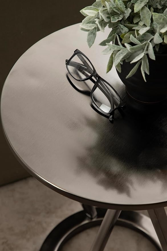 Kate and Laurel Aja Modern Metal Round Side Table; 15 x 15 x 23; Gray Gunmetal; Decorative Geometric End Table with Unique Slanted Legs for Use as Bedroom Nightstand or Living Room Indoor Plant Stand