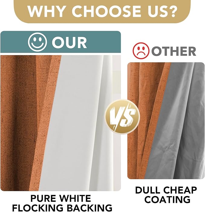 H.VERSAILTEX Linen Blackout Curtains Durable Thick Textured Linen Look 100% Blackout Patio Door Curtain Anti Rust Grommet Extra Wide Sliding Door Curtain Panel, Orange, W100 x L108 inch
