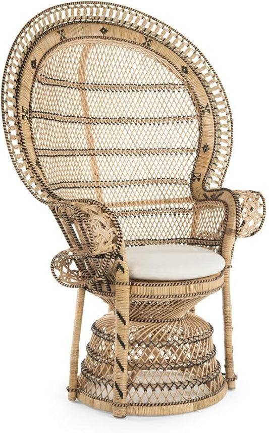KOUBOO Grand Pecock Retro Peacock Chair in Rattan with Seat Cushion, Natural Color, Large