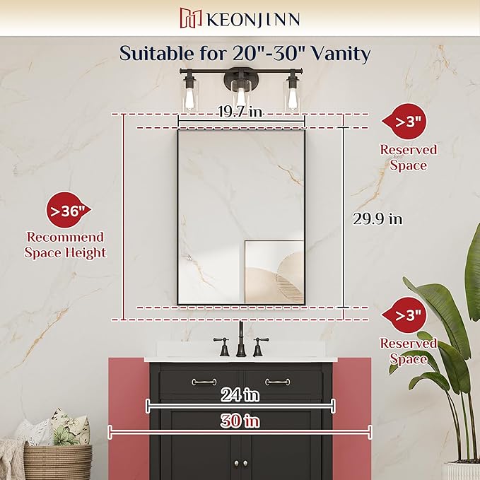 Keonjinn Black Mirror for Bathroom 20 x 30 Inch Brushed Framed Mirror, Rectangle Wall Mount Mirror Square Corner Modern Farmhouse Decorative Bathroom Vanity Mirror for Over Sink(Horizontal/Vertical)