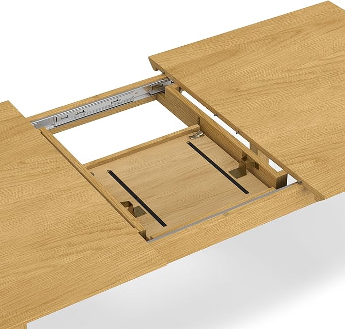 SIMPLIHOME Colby Extendable Dining Table, Solid Wood Oak Veneer in Oak, 60-76 x 36 inches, Contemporary-Style Rectangular Expandable Kitchen Table with Butterfly Leaf for 6+ People