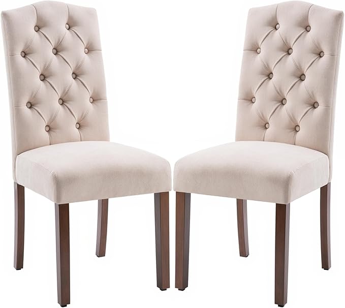 Tufted Upholstered Parsons Dining Chair Set Fabric Diner Accent Stylish Modern Kitchen Living Room with Button Sturdy Solid Wood Legs