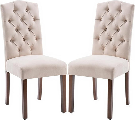 Tufted Upholstered Parsons Dining Chair Set Fabric Diner Accent Stylish Modern Kitchen Living Room with Button Sturdy Solid Wood Legs