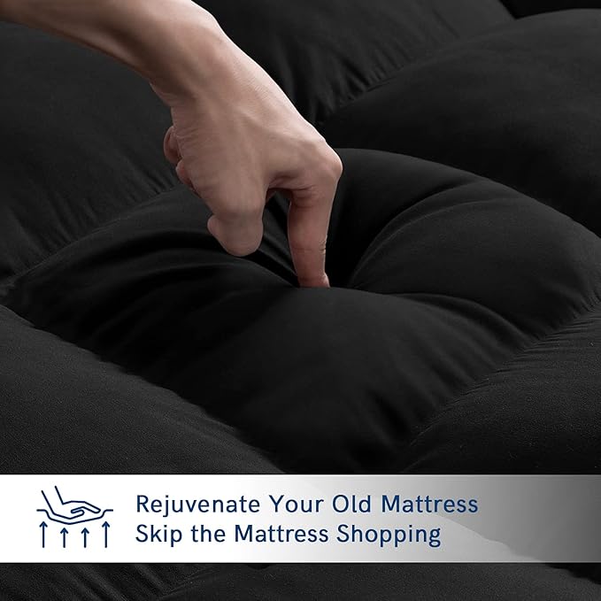 ELEMUSE RV Short Queen Black Mattress Topper for Back Pain, Extra Thick Mattress Pad Cover, Plush Soft Pillowtop with Elastic Deep Pocket, Overfilled Down Alternative Filling