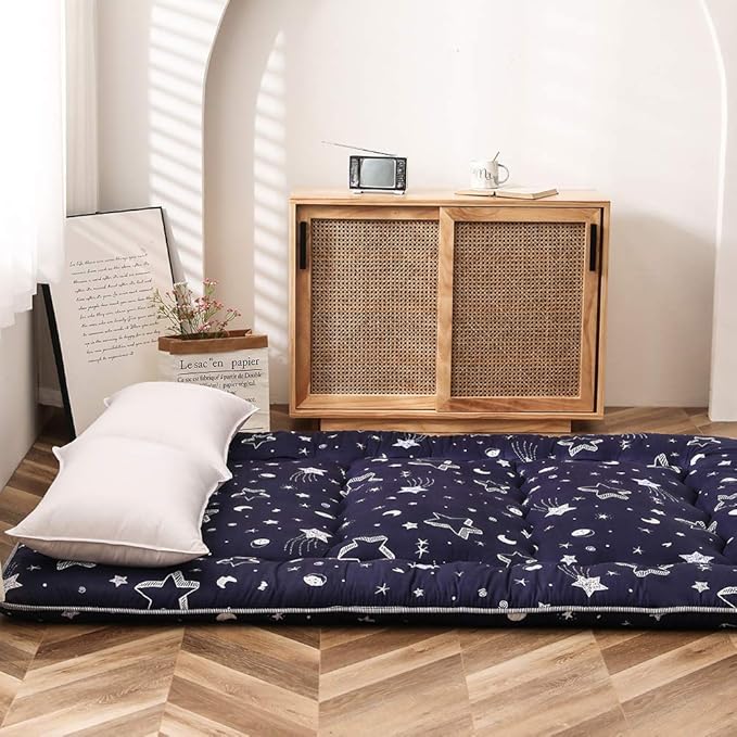 Navy Star Futon Mattress Japanese Floor Mattress Tatami Floor Mat Foldable Bed Portable Camping Mattress Kids Sleeping Pad Floor Lounger Couch Bed Queen Size