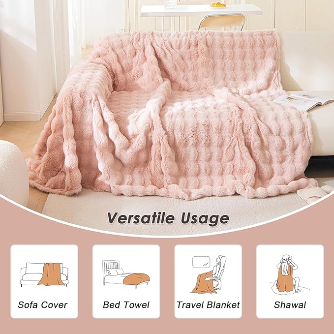 VM VOUGEMARKET Plush Couch Cover 1-Piece Thick Faux Rabbit Fur Sofa Throw Cover Warm Soft Smooth Furniture Cover,Fluffy Puffy Sofa Slipcover for Kids,Pets-Pink,71" x 118"