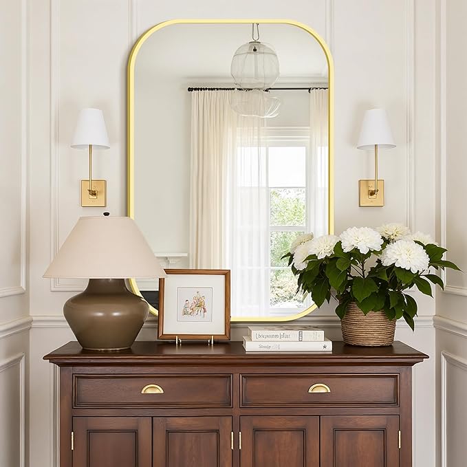 Bathroom Mirrors for Over Sink, 26x38 Gold Vanity Mirror for Bathroom Sink, HD Shatterproof Squircle Wall Mirror for Bathroom Washroom Lavatory Restroom Metal Frame