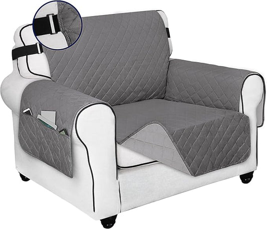 PureFit Reversible Sofa Cover Water Resistant Chair Couch Cover, Machine Washable Furniture Cover with Non-Slip Foam and Adjustable Strap for Dogs, Pets (Chair, Gray/Light Gray)