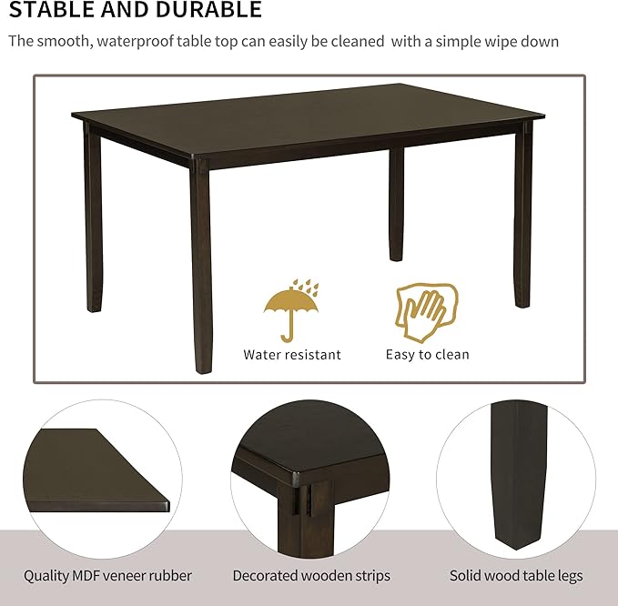 Ball & Cast 6 Piece Dining Table Set with 4 "X-Shaped Curved Backres Fabric Chairs & 1 Bench,Living Room Furniture W/ 60" Rectangle Kitchen Desk,for Restaurant,Home Bistro,Espresso