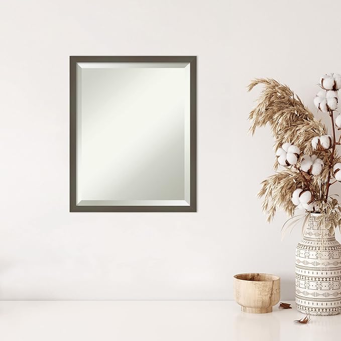 Amanti Art Grey Wall Mirror 21x17 Svelte Clay Grey Rectangle Bathroom Mirror for Wall Decor Living Room, Small Modern Wood Frame, Hangs Horizonally and Vertically, Bathroom Decor, Beveled Edge