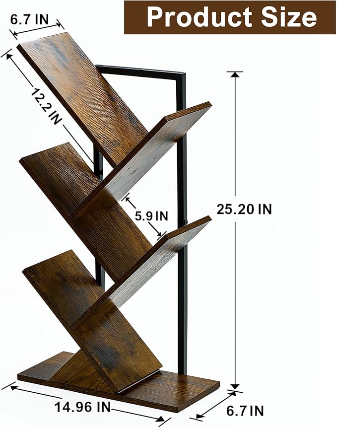 5 Tier Tree Bookshelf Floating Book Shelves for Wall Mount, Wooden Hanging Shelves Storage for Displaying Books/CDs/Magazine, Unique Wall Bookcase Organizer Shelves for Home, Office, Living Room