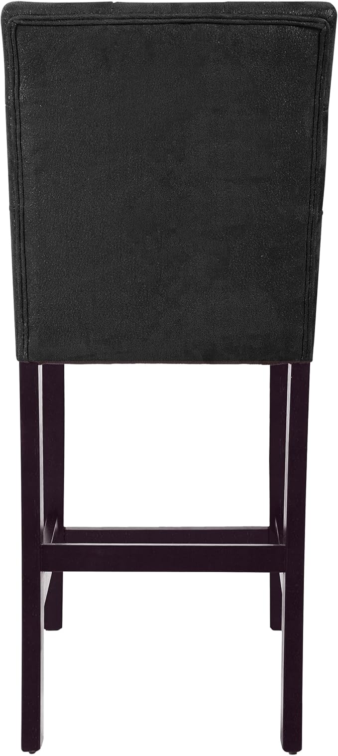 HomePop 24" Upholstered Button Tufted Leatherette Counter Height Barstool Chairs, Matt Black Faux Leather (Set of 2)