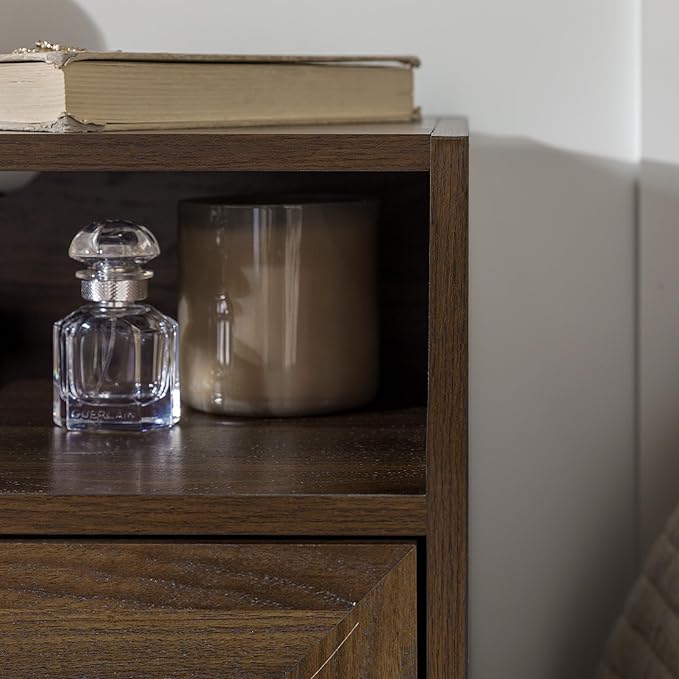 Florence 22 Inch 2 Drawer Open Top Side Table with USB Port - Dark Walnut