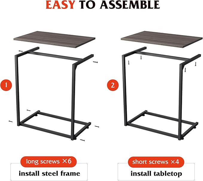 WLIVE C Shaped End Table, Small Couch Side Table for Coffee & Snack, Sofa Table That Slide Under for Living Room, Bedroom, 14.6 x 22.8 x 26.3 Inches, Grey