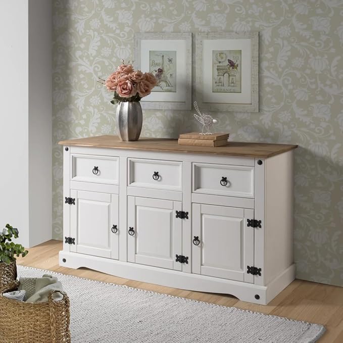 OS Home and Office Furniture Cottage Series Wood Buffet Sideboard in White