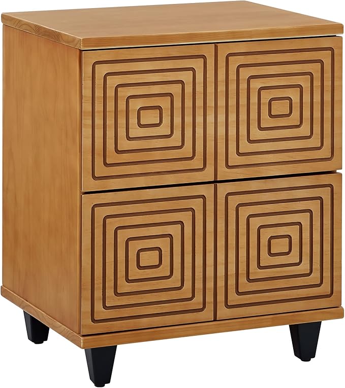 MUSEHOMEINC Wood Nightstand with 2 Drawer Storage, Modern Wood Bedside Table, Night Stand with Two Unique Geometric Details Drawers for Bedroom,Living Room