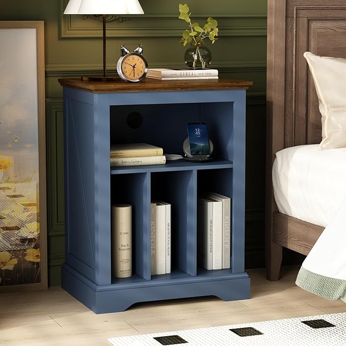 Record Player Stand with Vinyl Record Storage, Large Wood Turntable Stand Cabinet Dispaly Shelf for Living Room,Bedroom,Office,Blue