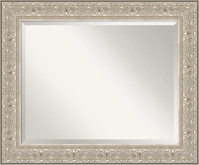 Amanti Art Silver Bathroom Mirror for Over Sink, 29x35 Luxe Silver Cream Rectangle Vanity Mirror, Large Traditional Frame, Hangs Horizonally and Vertically, Bathroom Wall Decor, Beveled Edge