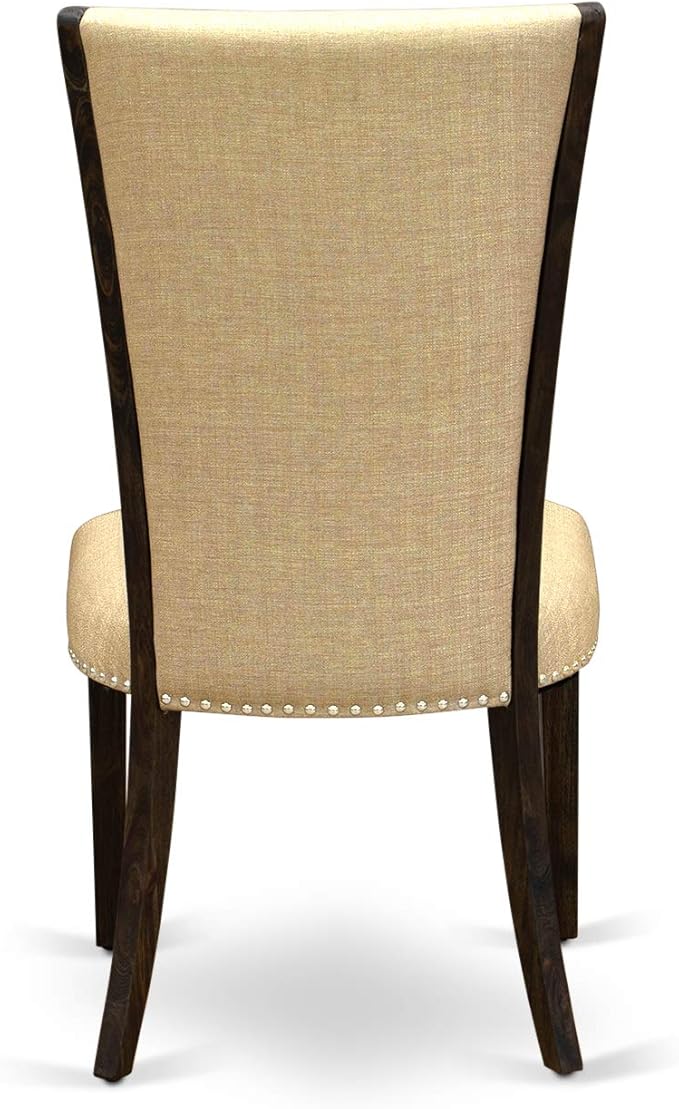 East West Furniture VEP7T03 Verona Parson Dining Chairs - Nailhead Trim Brown Linen Fabric Upholstered Chairs, Set of 2, Jacobean