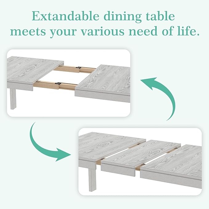 6-Piece Solid Wood Dining Table Set for 6, Modern Breakfast Dinette Extendable Kitchen Table with Chairs for Dining Room, Kitchen, Grey
