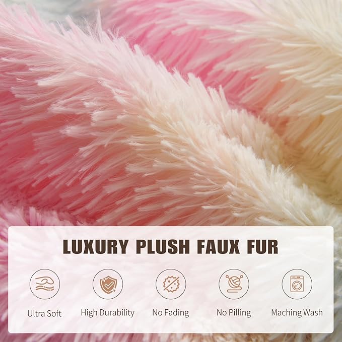 5FT Rainbow Bean Bag Chair Cover for Stuffed Animals Storage, Gaint Faux Fur Washable Bean Bag Covers(No Filler) for Textile Plush Toys, Colorful Beanbag Chair Cover for Adults Teens girl gifts