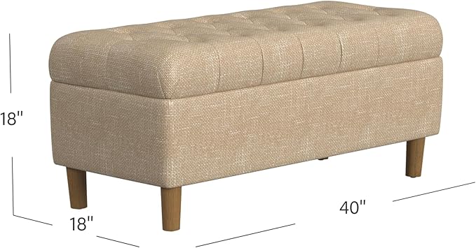 HomePop Home Decor | Tufted Ainsley Button Storage Ottoman Bench with Hinged Lid | Ottoman Bench with Storage for Living Room & Bedroom, Light Tan Textured Solid
