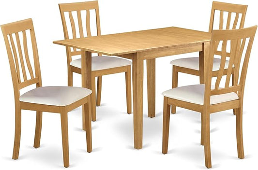 East West Furniture NDAN5-OAK-LC 5 Piece Dining Set Includes a Rectangle Dining Room Table with Dropleaf and 4 Faux Leather Upholstered Kitchen Chairs, 30x48 Inch, Oak