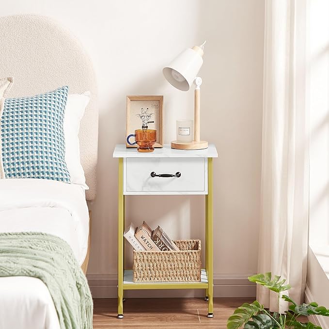 VECELO Nightstands, Industrial Side Table/End Tables with Drawer and Storage Shelf, Night Stands for Bedroom, Living Room, Wood Metal Furniture, Easy Assembly