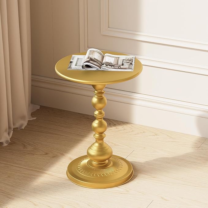 Metal Round Side Table, Small Drink Table for Small Spaces, Matte Modern Accent End Tables Coffee Tables, Pedestal Tables for Living Room, Bedroom, Corners, and Office, 21'' Height (Gold)
