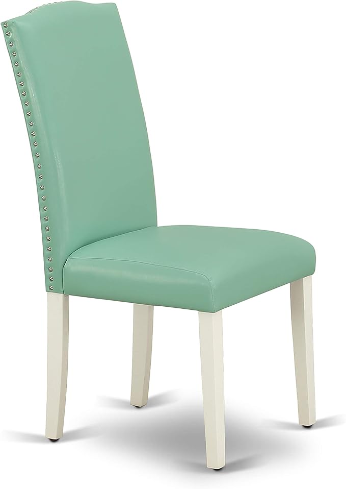 East West Furniture OXEN5-LWH-57 5 Piece Kitchen Table & Chairs Set Includes a Square Dining Room Table and 4 Pond Faux Leather Parsons Dining Chairs, 36x36 Inch, Linen White