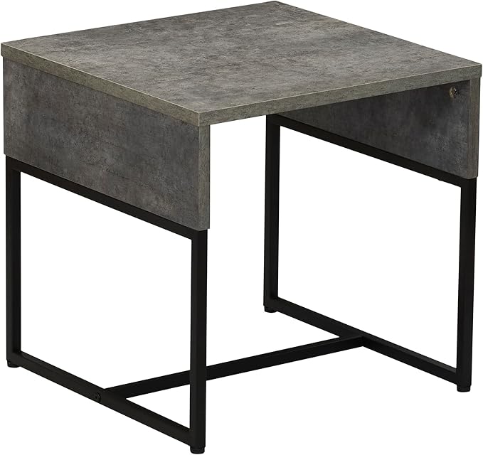 Household Essentials Wrap Square Side End Table Rustic Slate Concrete and Black Metal