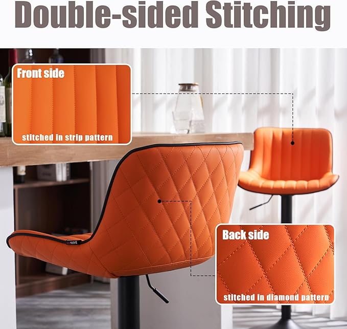 YOUNIKE Orange Bar Stools Set of 2 Kitchen Counter Height Barstools with Backs Swivel High Faux Leather Paddedt Bar Chairs Modern Adjustable Tall Stools for Breakfas Island