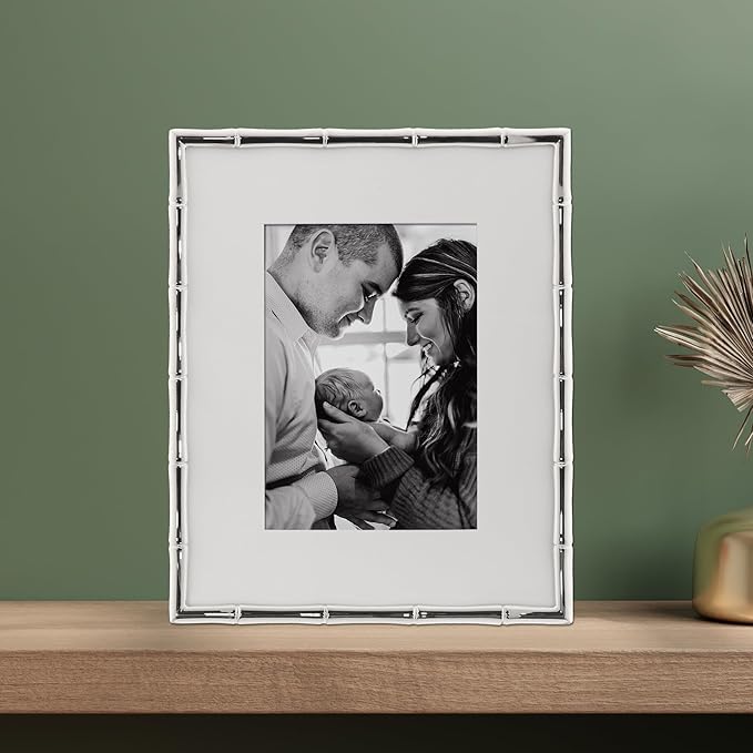 Lawrence Frames Bamboo Design Metal Frame, 8x10, Matted 5x7, Silver