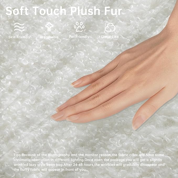 Bean Bag Chairs for Adults, BeanBag Reading Chair Memory Foam Couch, Floor Chair Soft Teddy Material, Comfy Reading Nook Chairs for Bedroom Living Room Office(White)