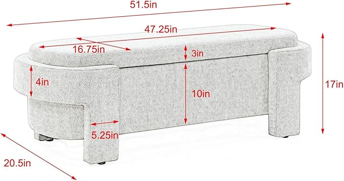 KEIKI 51" Linen Ottoman Bench with Large Storage Space, Upholstered Seating Foot Rest Stool Furniture for Bedroom, Living Room, Entryway, Green
