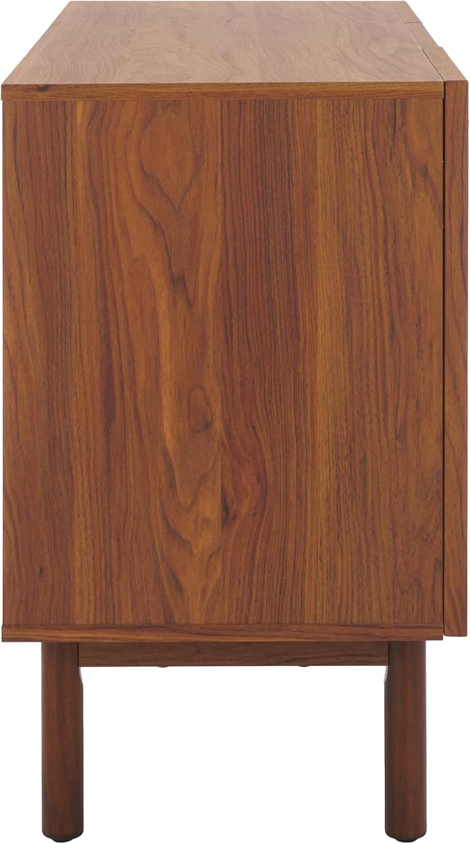 SAFAVIEH Aino TV Stand for up to 60" Flatscreen – Walnut Brown with Rattan Mesh, 3 Doors with Interior Storage, Sideboard Cabinet, Entertainment Media Console (MED9618A)