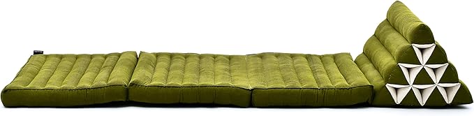 Leewadee - Comfortable Japanese Floor Mattress - Thai Floor Bed with Triangle Cushion - Futon Mattress - Thai Massage Mat, 67 x 21 inches, Green, Kapok Filling