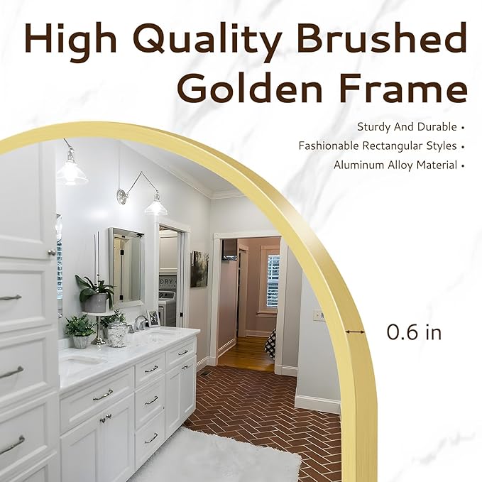 Arched Wall Mirror 20"X30", Gold Bathroom Vanity Mirrors for Over Sink, Modern Farmhouse Mirror Wall Mounted, Curved Arch Design for Bedroom, Living Room & Home Decor