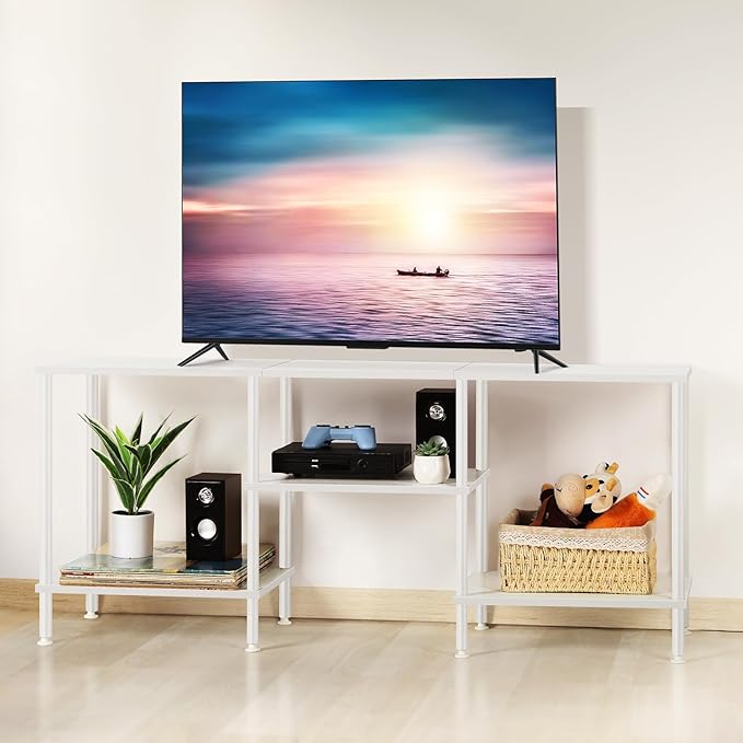 BTY White TV Stand for Bedroom 3 Tier Small Entertainment Center with Storage Industrial TV Media Console Table for 50 Inch TVs, Living Room, Small Space