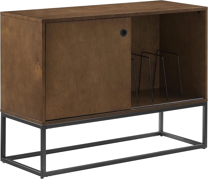Crosley Furniture Byron Media Console and Record Player Stand with Storage for Vinyl Records, Brown/Black