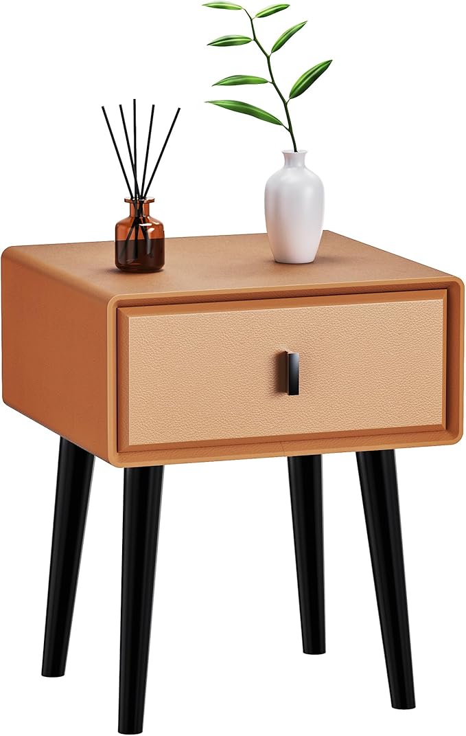 VICITON Nightstand,Fully Assembled Bedside Cabinet Mid Century Night Stand Modern Side Table for Living Room, Bedroom(Orange)