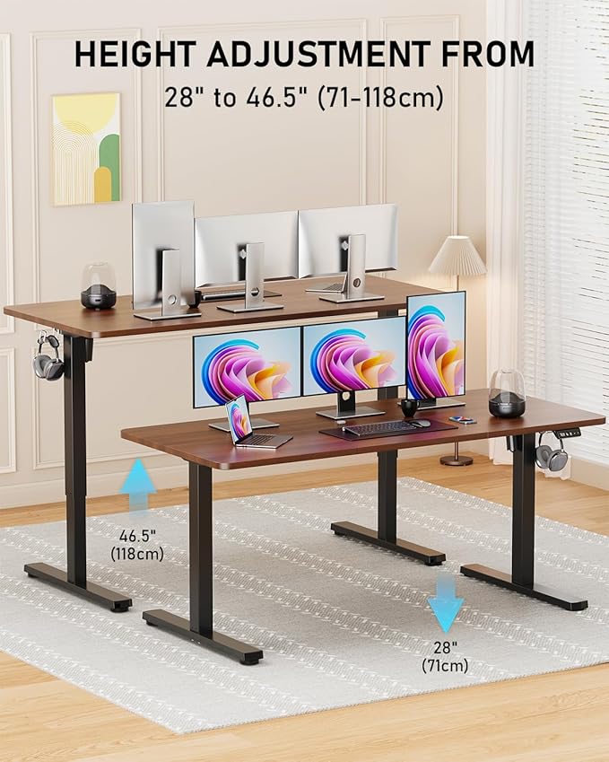 Standing Desk, Large Height Adjustable Electric Stand up Desk, 55 x 24 Inches Sit Stand Home Office Desk, with Splice Board, Black Frame/Walnut Top