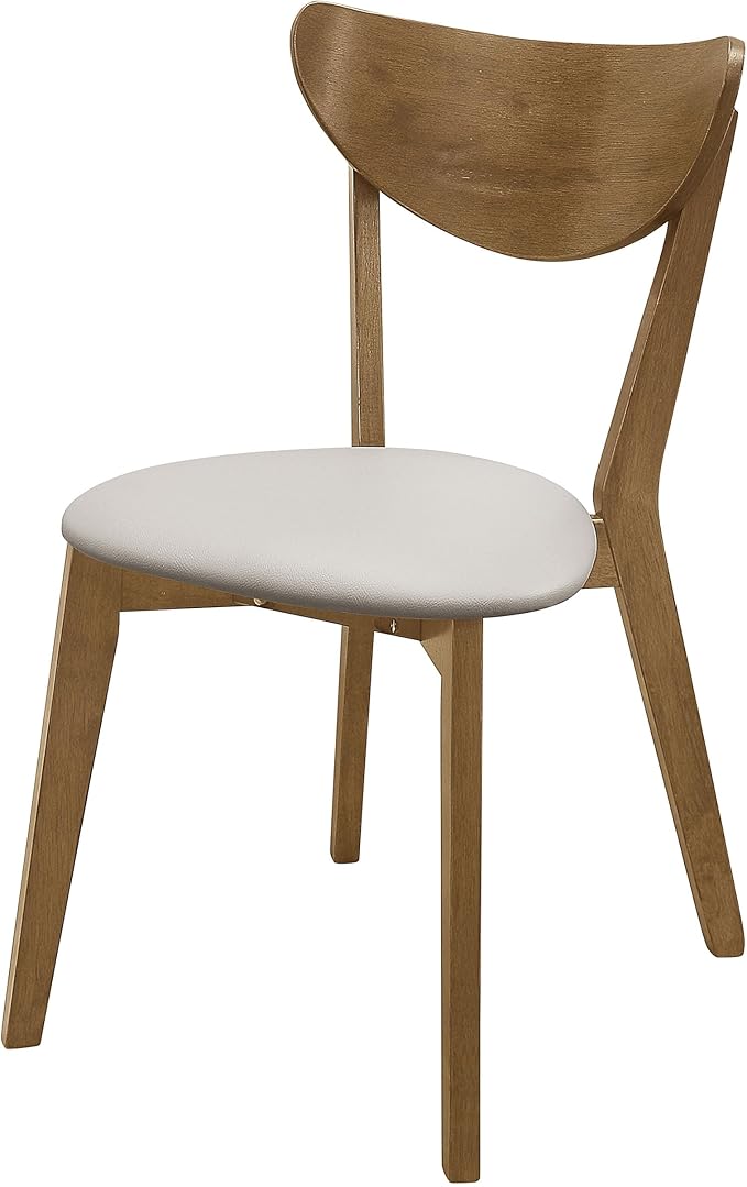Coaster Home Furnishings Kersey Mid Century Modern Set of 2 Wood Dining Side Chairs Curved Back Padded Tan Faux Leather Polyurethane Upholstered Seat Cushion Chestnut Brown 103062